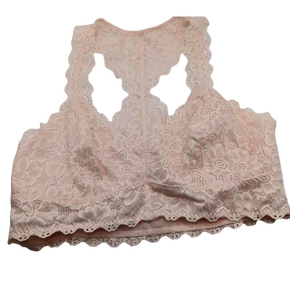 Felina Bralette Bra Womens Medium‎ Pink Lace Racerback Wireless Pullover Stretch